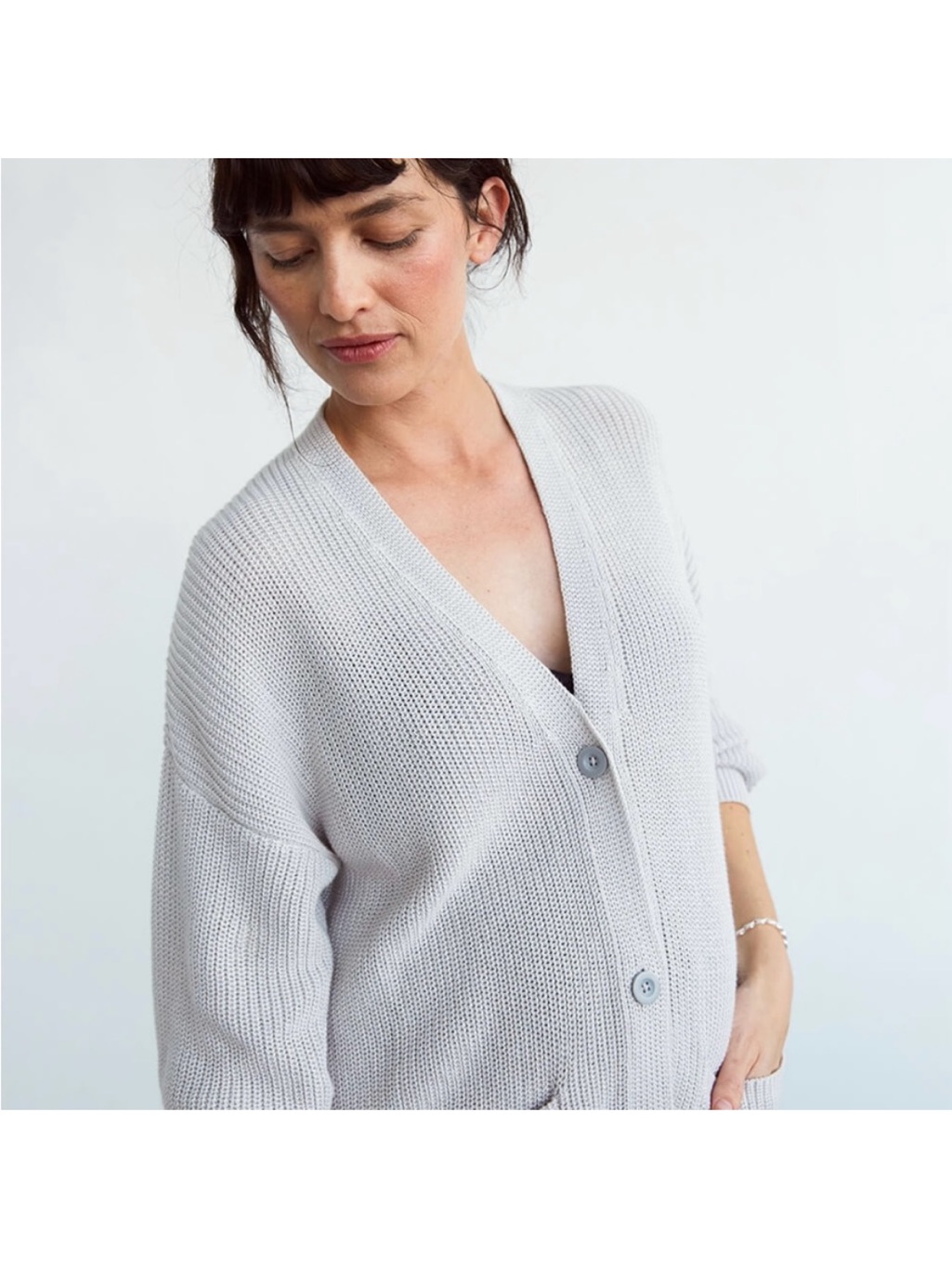 Storq Cuddle Up Cardigan Mist Gray 100% Cotton Cozy Autumn